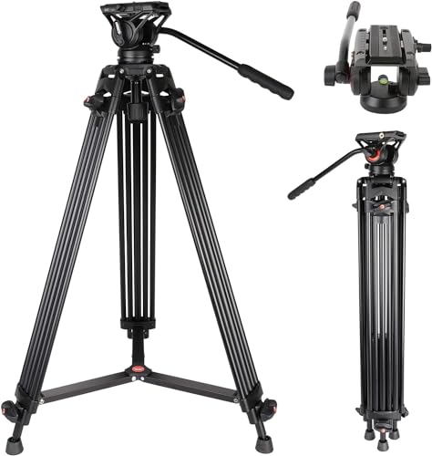Video Tripod, COMAN 74' Professional Heavy Duty Camera Tripods with Quick Release Plate and 360° Fluid Head, Tall Travel Tripod Stand for DSLR, Camcorder, Aluminum Twin Tube Leg, Max Load:17.6lbs/8Kg