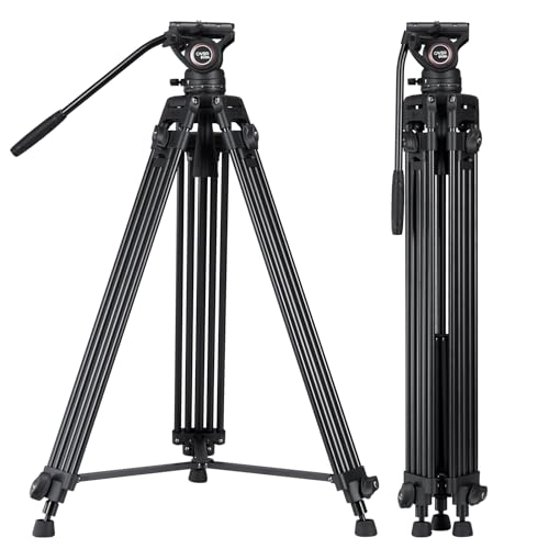 Cayer BV30L Video Tripod System, 72' Heavy Duty Aluminum Twin Tube Tripod with K3 Fluid Head, 75mm Flat Base, Max Load 13.2lbs, for DSLR Cameras, Camcorders, Includes 2 Quick Release Plates