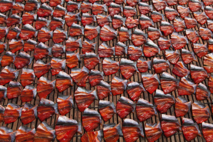 pieces of fish on grill