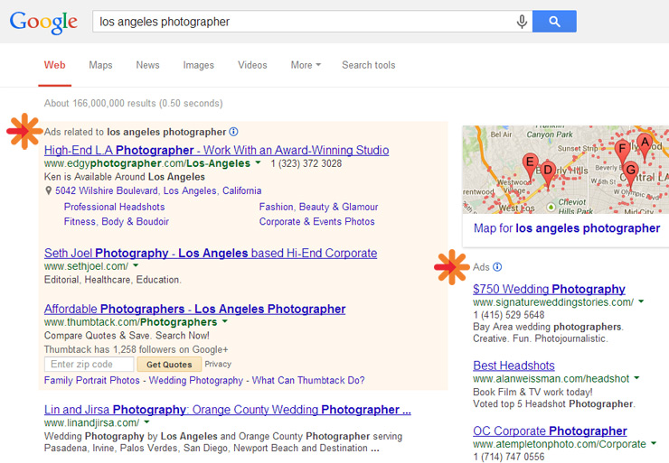 example adwords screenshot of photography listings
