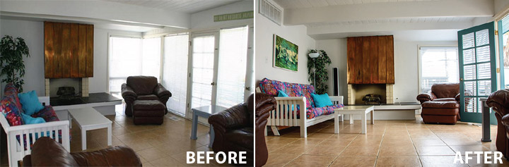 Before and after low viewpoint of living room