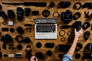 photographers kit laid out on table