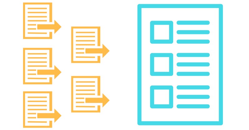 graphic illustrating consolidating blog posts