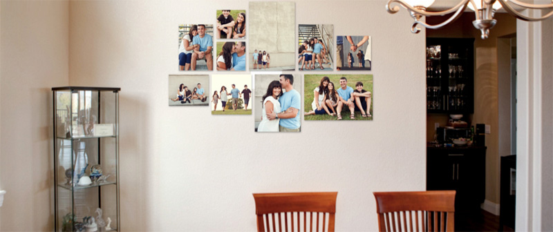 Example of many photos on the wall of a kitchen