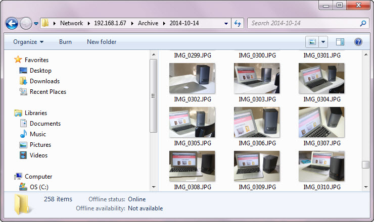 My computer interface for backing up photos