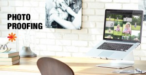 Desk in a photography studio with proofing on computer