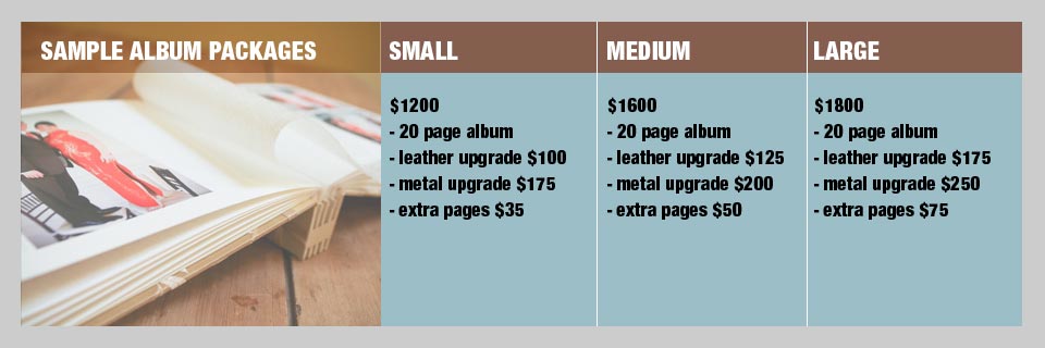 Sample album packages with pricing
