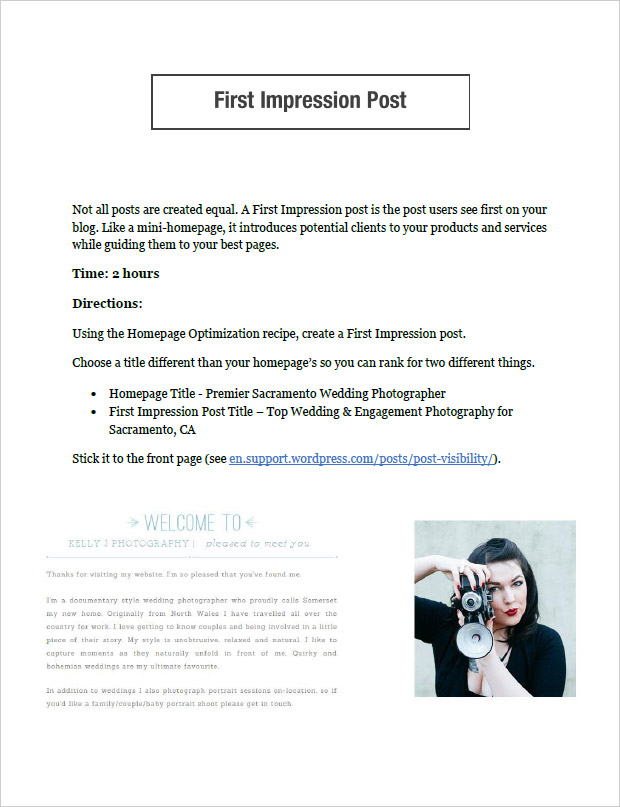 sample page showing first impression blog post