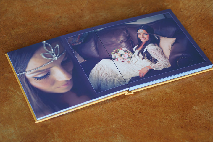 Wedding Photo album open on a table