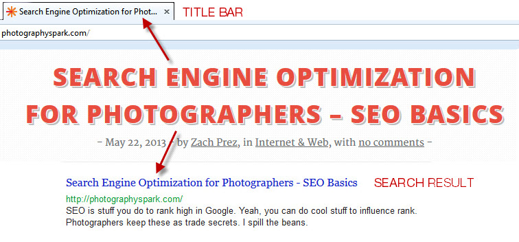 Sample Title in Title Bar and Search Results