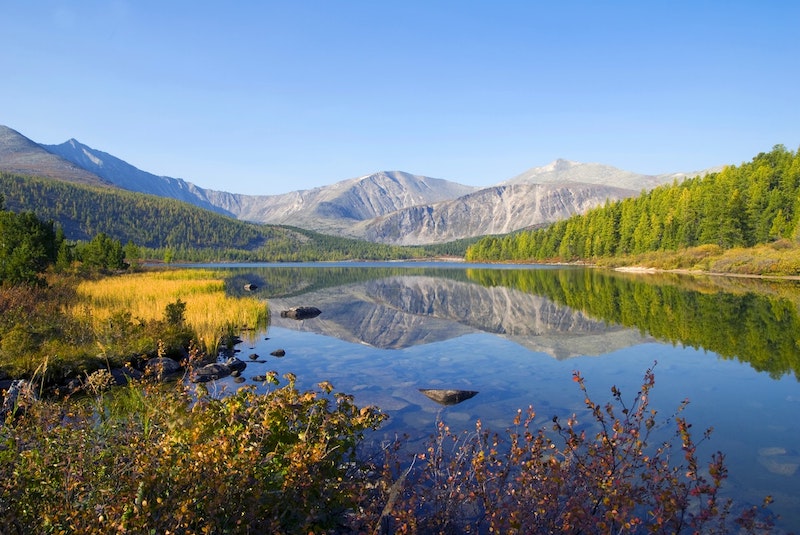 lake with mountains in background